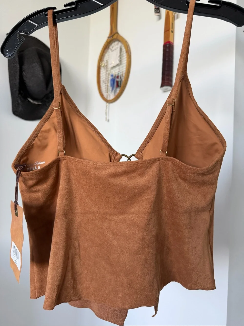 Frankie's Bikinis Brown Suede-Look Ring-Front Swim Top